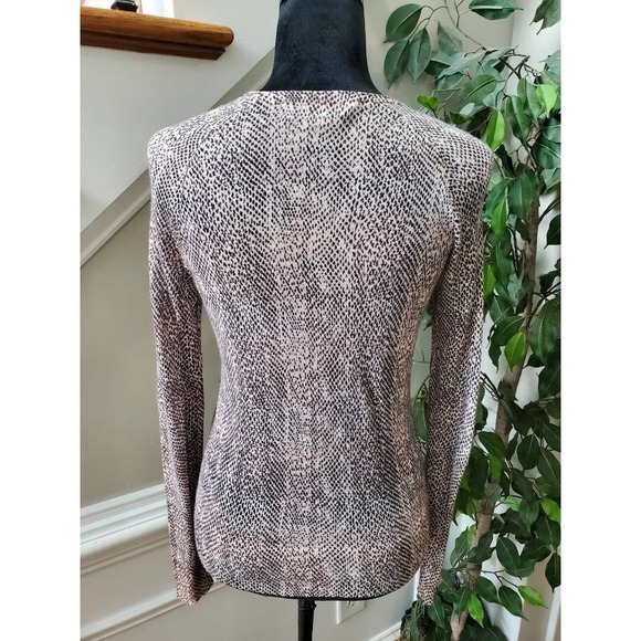 Loft Women Animal Print Beige & Black Ramie Long Sleeve Button Front Cardigan XS - Picture 7 of 12